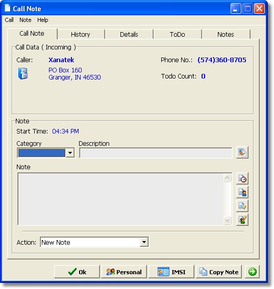 Call Center Call Note